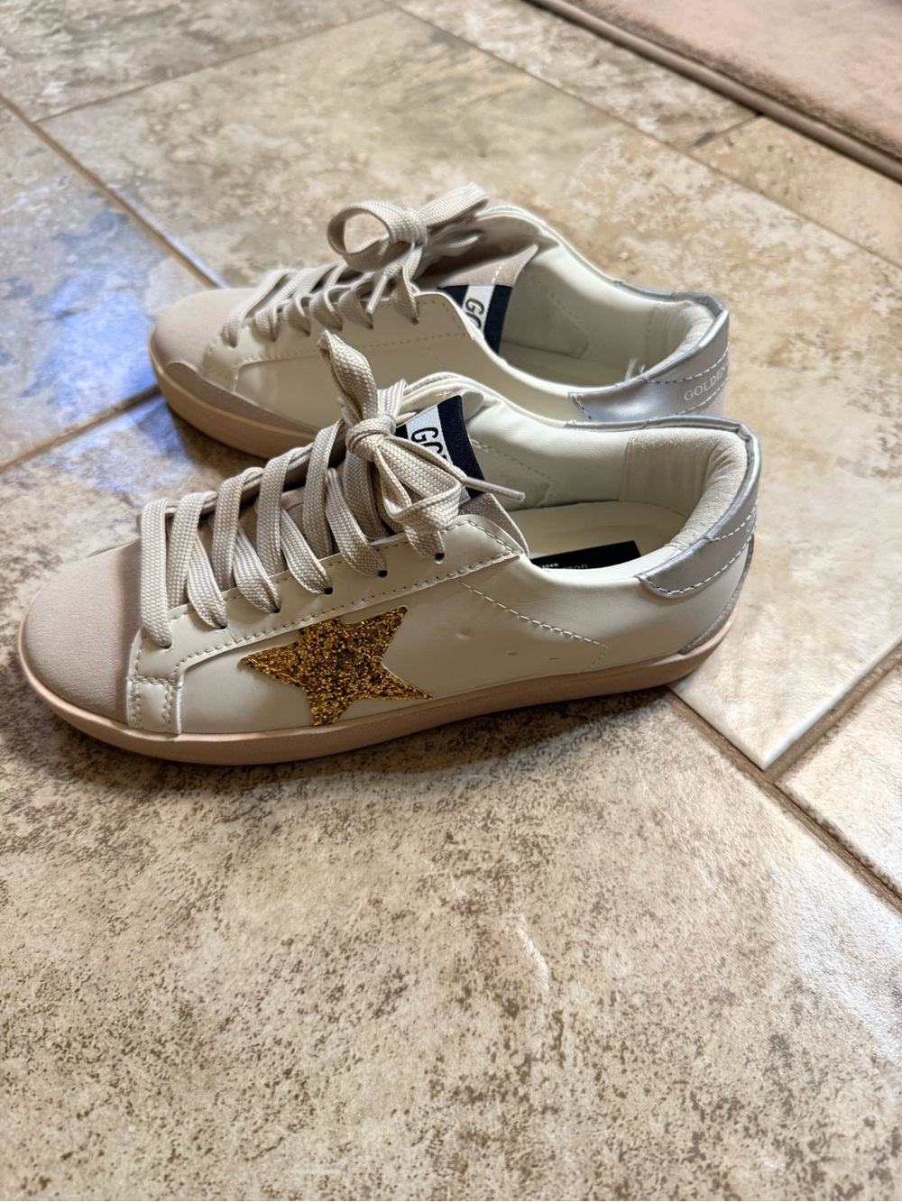 White Sneakers with Gold Glitter Star